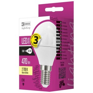 Emos ZQ1220 CLASSIC 6W E14 470 lumen meleg fehér LED kisgömb izzó 