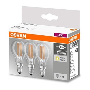 Osram Base átlátszó üveg búra/4W/470lm/2700K/E14 LED kisgömb izzó 3 db 