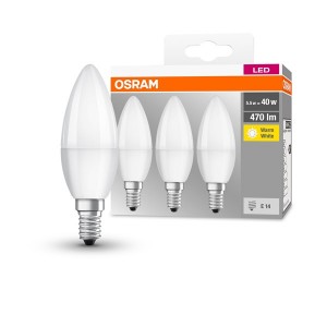 Osram Base matt műanyag búra/5W/470lm/2700K/E14/dobozos LED gyertya izzó 3 db 