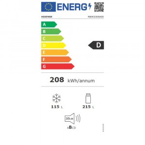 Hisense RB3K330SAID Total No Frost alulfagyasztós kombinált hűtőszekrény, 215/115L, inverteres kompresszor