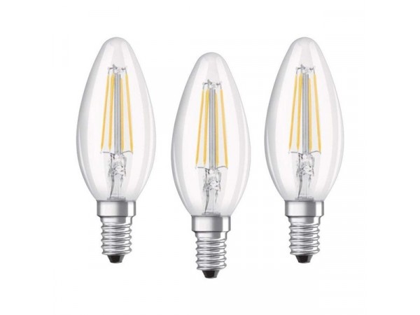 Osram Base átlátszó üveg búra/4W/470lm/2700K/E14/dobozos LED gyertya izzó 3 db 