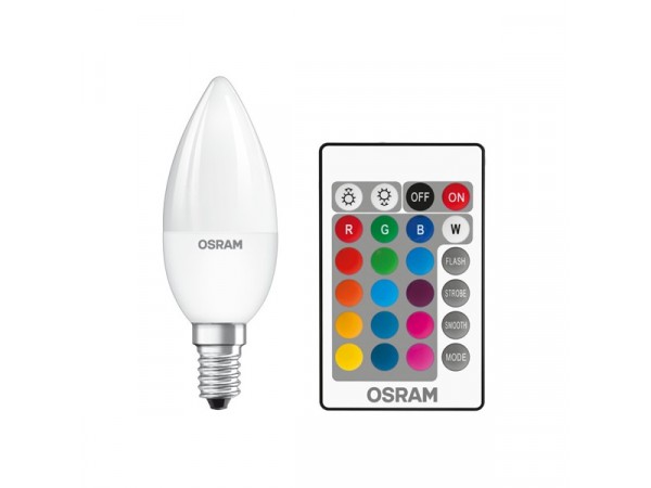 Osram Star+ RGBW/matt búra/4,5W/250lm/2700K/E14 távirányítható LED gyertya fényforrás 